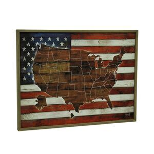 American Blend Superimposed US Map and Flag Wooden Wall Hanging